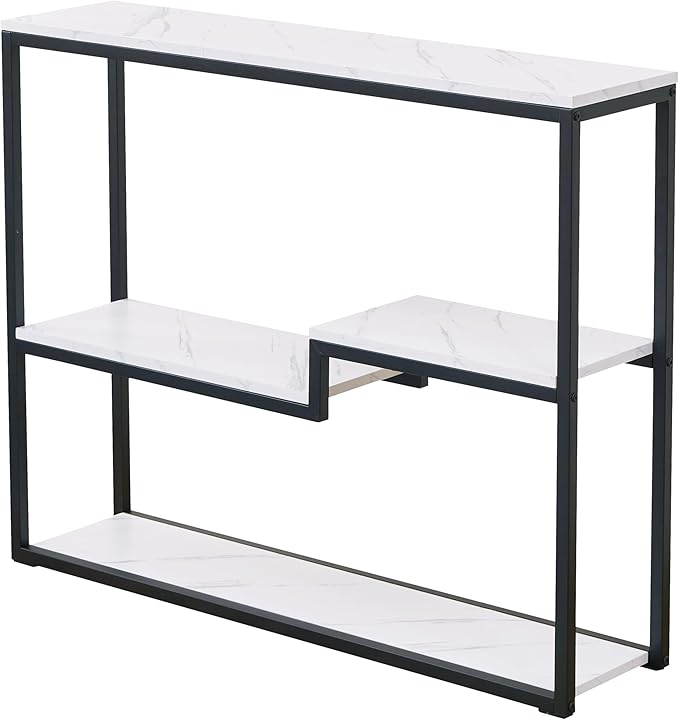 loglus Console Table for Entryway, Faux Marble MDF Sofa Table with Golden Frame (Multilayer, Black Frame)