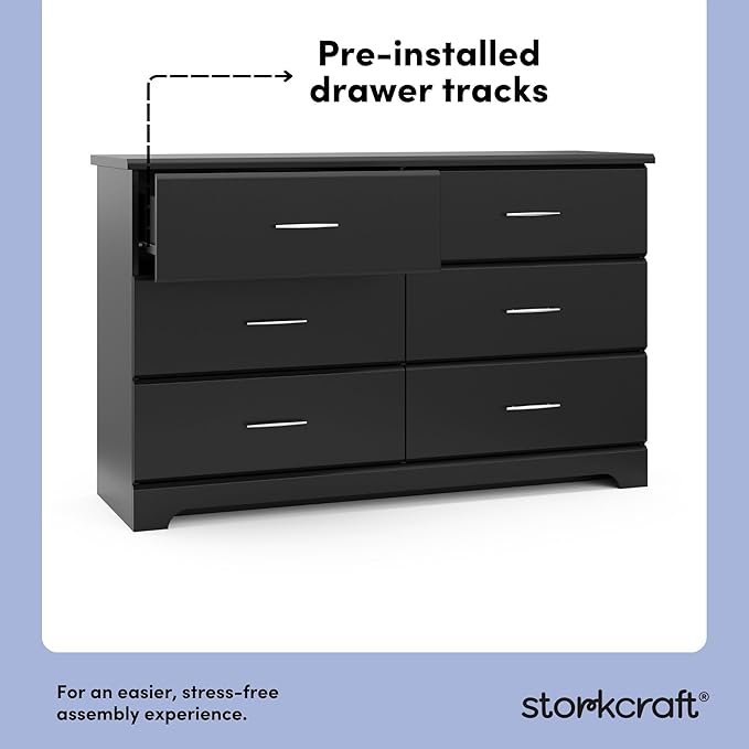 Storkcraft Brookside 6-Drawer Dresser (Black) – GREENGUARD Gold Certified, Nursery & Kids Storage, Nursery Essentials, Kids Room Storage, Durable Bedroom Dresser