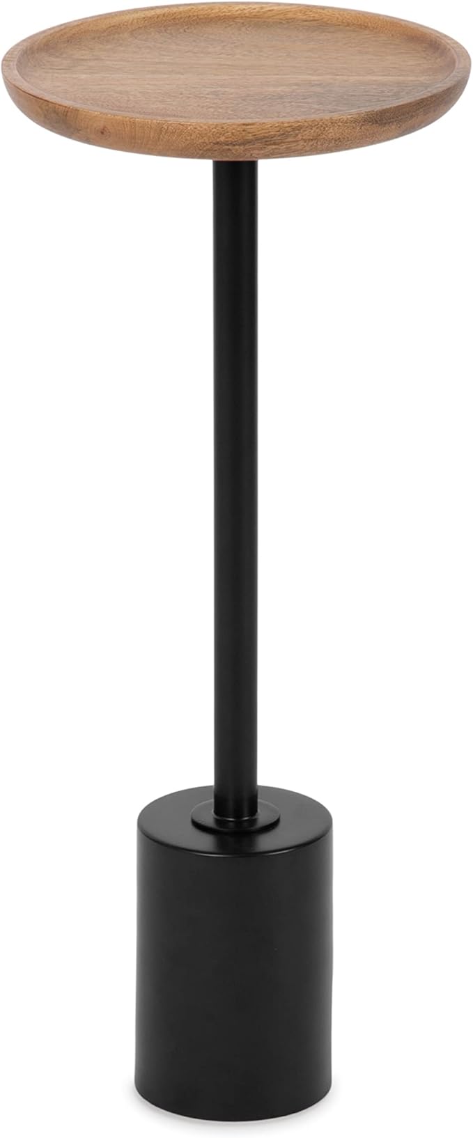 Kate and Laurel Xyler Round Wood and Metal Drink Table, 10 x 10 x 24, Natural Brown Wood and Black, Transitional Plant Pedestal Table for Storage and Display