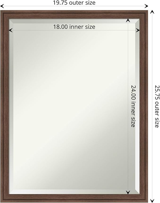 Amanti Art Brown Bathroom Mirror for Over Sink, 26x20 Florence Medium Brown Rectangle Vanity Mirror, Medium Casual Frame, Hangs Horizonally and Vertically, Bathroom Wall Decor, Beveled Edge