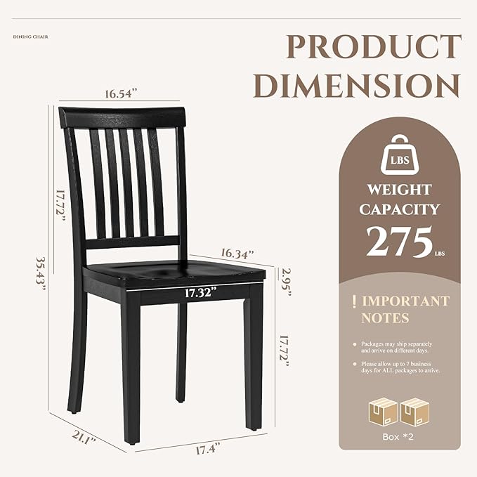 COLAMY Wooden Dining Chairs Set of 4, Solid Rubberwood Kitchen & Dining Room Chairs, High Spindle Back Windsor Style, Modern Dining Table Chairs, Non-Slip Foot Pads, Minimalist Home Furniture,Black