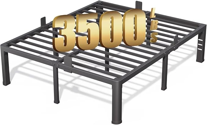 FUIOBYVV 18 Inch Queen Bed Frame with Rounded Corner and Headboard Hole Mattress Retainers 3500 LBS Metal Heavy Duty Steel Slats Support No Box Spring Needed Platform Noise Free Easy Assembly