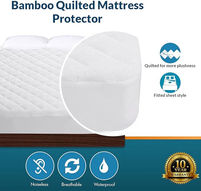 Crib Mattress Protector 100% Waterproof, Noiseless – Viscose Made from Quilted Ultra Soft White Terry Fitted Sheet Style (28"x52")