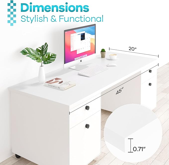 Kaboon 45x20 inch White Table Top Universal, Solid One-Piece Desktop, Reversible Melamine Countertop, Double Desks, L-Desk DIY