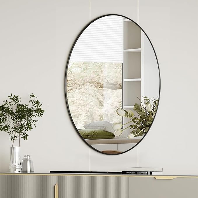 Koonmi Black Oval Bathroom Mirror, 24"x31" Bathroom Vanity Mirror, Oval Mirror for Bedroom Living Room Entryway, Hangs Horizontal or Vertical