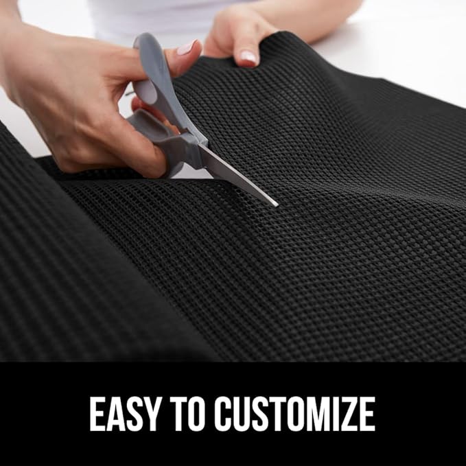 GORILLA GRIP powerGRIP Drawer Shelf and Cabinet Liner, Thick Strong Hold, Non-Adhesive Liners Protect Kitchen Cabinets and Cupboard, Bathroom Drawers, Easy Install, Breathable Mat, 12" x30', Black