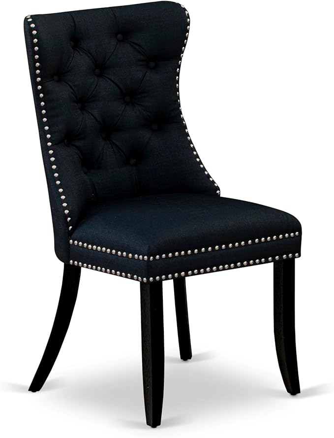 East West Furniture LGDA7-BLK-24 7 Piece Dining Table Set Consists of a Rectangle Kitchen Table with Butterfly Leaf and 6 Polyester Fabric Padded Chairs, 42x84 Inch, Black