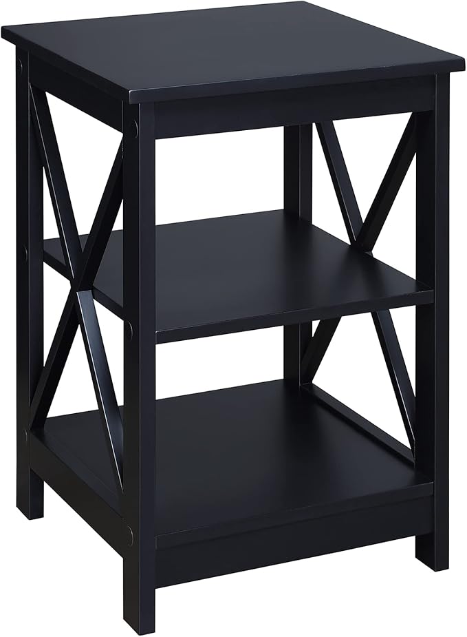Convenience Concepts Oxford End Table 15.75" - Modern Living Room Table with Storage Shelves, Transitional Nightstand Side Table for Home Decor and Display, Black