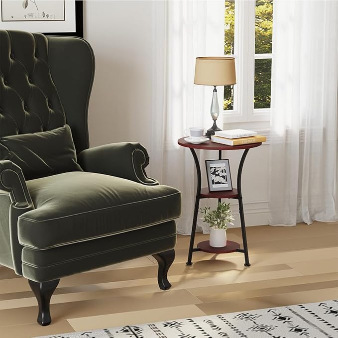 Dulcii Round Side Table for Narrow and Small Spaces,3 Tier Small Round End Table Sofa Side Table for Living Room,Small Bedside Table Round Nightstand for Bedroom