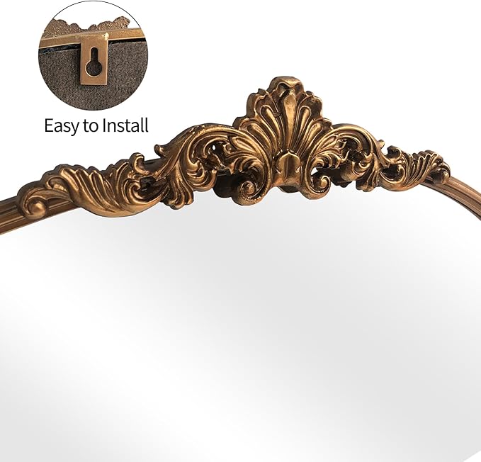 WAMIRRO Oval Mirror,Gold Traditional Vintage Ornate Baroque Mirrors,Antique Brass Mirrors for Entryway/Fireplace/Living Room/Hallway/Bathroom.36“X24“Gold