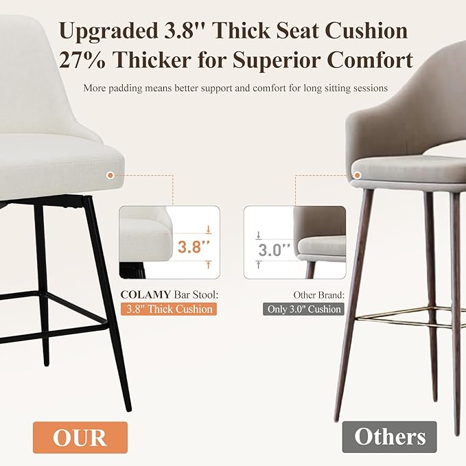 COLAMY Bar Stools Set of 4, 26.18" Counter Height Swivel Stools with Thick Padded Seat, Adjustable Footrest & 360° Rotation, Soft Fabric Upholstery for Kitchen Island/Home Bar/Cafe, Beige