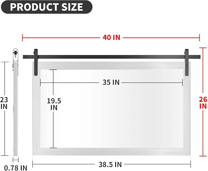 PAIHOME Large White Bathroom Mirror, Farmhouse Horizontal Rustic Square Mirror for Wall Wood Framed Vanity Mirrors, Barn Door Style Decor Living Room Entryway Bedroom Mirrors, 40x26INCH