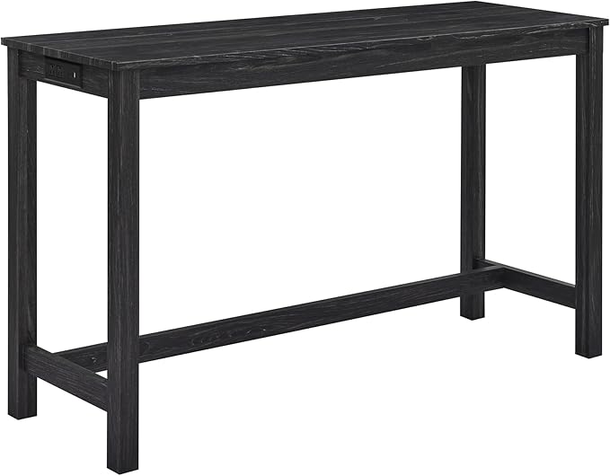 Ball & Cast 4 Piece Kitchen Dining Room Table and Chairs Set, Farmhouse Wooden Counter Height Bar-Sets w/USB Ports & Power Outlet & 3pcs Stools, 59" Sofa-Table Barstool w/Charging Station, Black