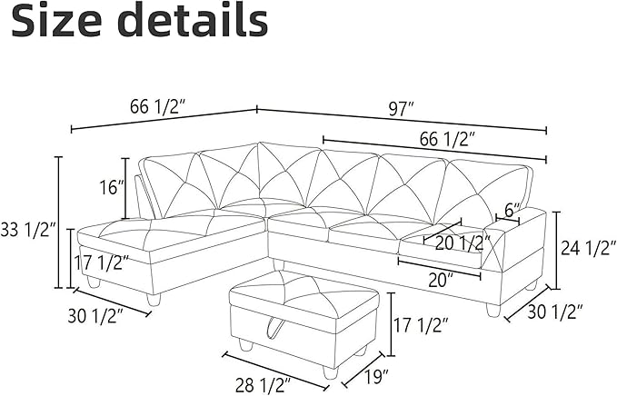 L Shaped Sectional Couch Sofa, Modern Couches for Living Room, Comfy 4 Seat Modular Sectional Sofa with Ottoman Storage for Bedroom Apartment, White