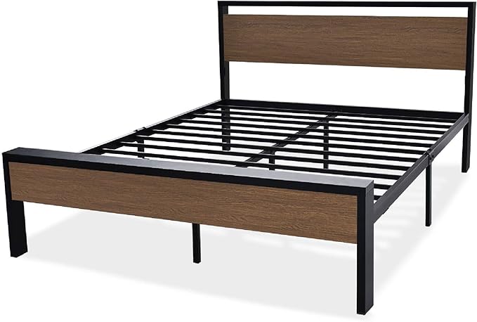 Allewie Queen Size Platform Bed Frame with Wooden Headboard and Footboard, Heavy Duty 12 Metal Slats Support, No Box Spring Needed, Under-Bed Storage, Noise Free, Easy Assembly, Walnut