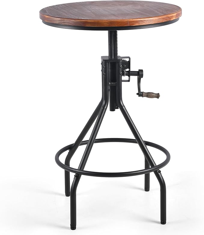 Diwhy Industrial Design Bar Table Height Adjustable with Handle Kitchen Dining Coffee Bistro Pub Table Black