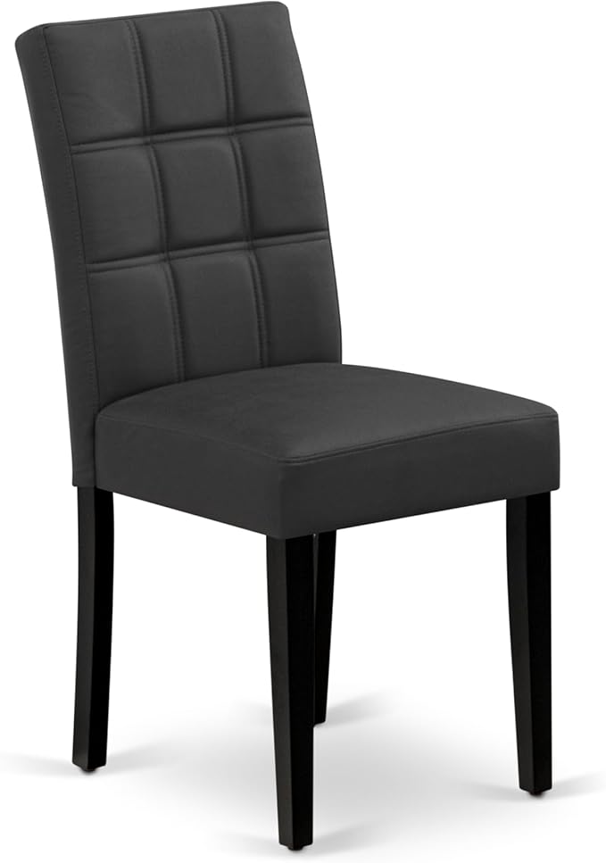 East West Furniture LGAS7-BLK-12 7 Piece Dinner Table Set Contain A Dining Table and 6 Dark Gray Polyester Fabric Person Chairs with Stylish Back- Black Finish