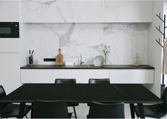 Kaboon Universal Tabletop 47.25"x30", Solid One-Piece Melamine Table Top, Double Desk L-Desk DIY, Home and Office,Cloud Atlas/Black Marble
