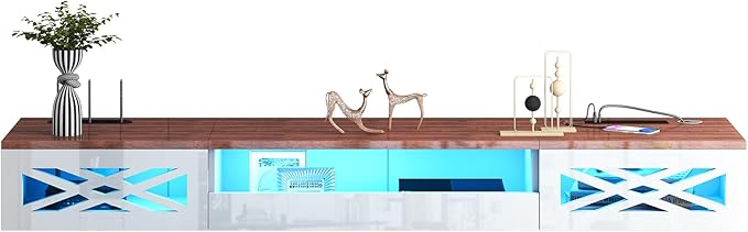 Floating TV Stand, 71" Floating Entertainment Center Wall Mounted,Floating Wall Mounted TV Shelf with Led Lights and Power Outlet,Modern High Gloss tv Cabinet Media Console with Storage