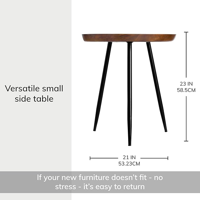 MH London Side Table - Dilan Tri Pin Small Table. Exclusively Designed Hand-Crafted Small Nightstand. Solid Wood Round End Table. Contemporary Accent Table for Bedrooms, Living Rooms and Home Office