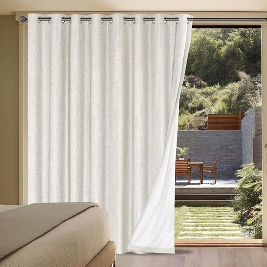 H.VERSAILTEX Blackout Curtains, Durable Thick Textured Look 100% Blackout Patio Door Curtain, Grommet Extra Wide Sliding Door Curtain Panel Long Curtains, W100 x L108 inch- Ivory