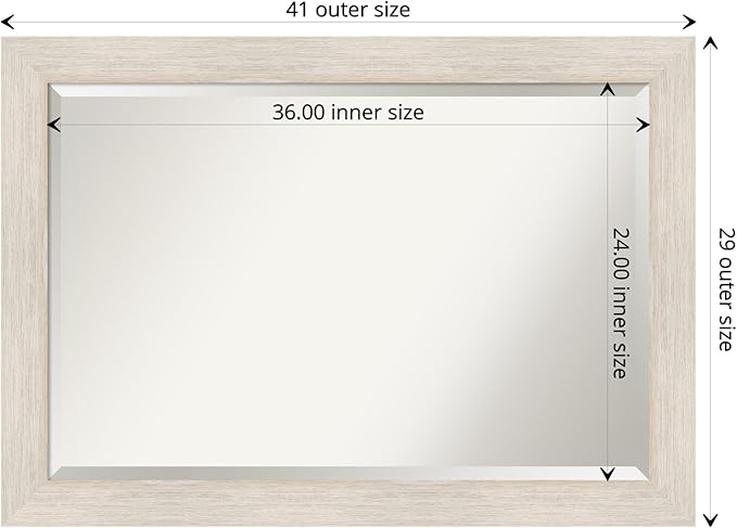 Amanti Art White Bathroom Mirror for Over Sink, 29x41 Hardwood White Wash Rectangle Vanity Mirror, Large Rustic Farmhouse Wood Frame, Hangs Horizonally and Vertically, Bathroom Wall Decor, Beveled