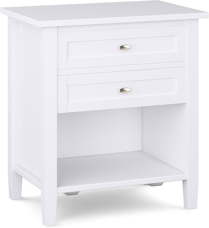 SIMPLIHOME Warm Shaker SOLID WOOD 24 Inch Wide Transitional Bedside Nightstand Table in White, For the Living Room and Bedroom