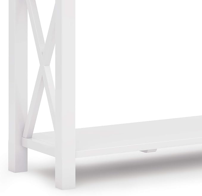 SIMPLIHOME Kitchener Console Table - 47 Inch Wide Solid Wood Sofa Table in White, Contemporary Storage Table for Entryway or Living Room with 2 Drawers, Bottom Shelf, and X-Design Side Panels