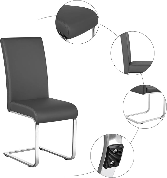 Yaheetech Dining Chairs Set of 6 Modern Faux Leather Upholstered Dining Room Chairs with High Back and Metal Chrome Legs for Kitchen/Living Room/Restaurant, Dark Gray