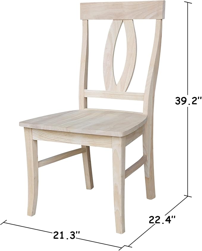IC INTERNATIONAL CONCEPTS Set of Two Verona Dining Chairs 225lbs wt Capacity, Solid Real Wood, Sturdy Parawood, 21.3"W x 22.6"D x 39.6"H, Unfinished