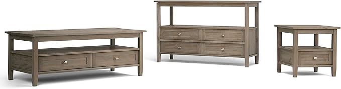 SIMPLIHOME Warm Shaker Coffee Table - 48 inch Wide Solid Wood Cocktail Table in Distressed Grey, Transitional Living Room Table with 2 Storage Drawers and Open Shelf for Sitting Area or Lounge
