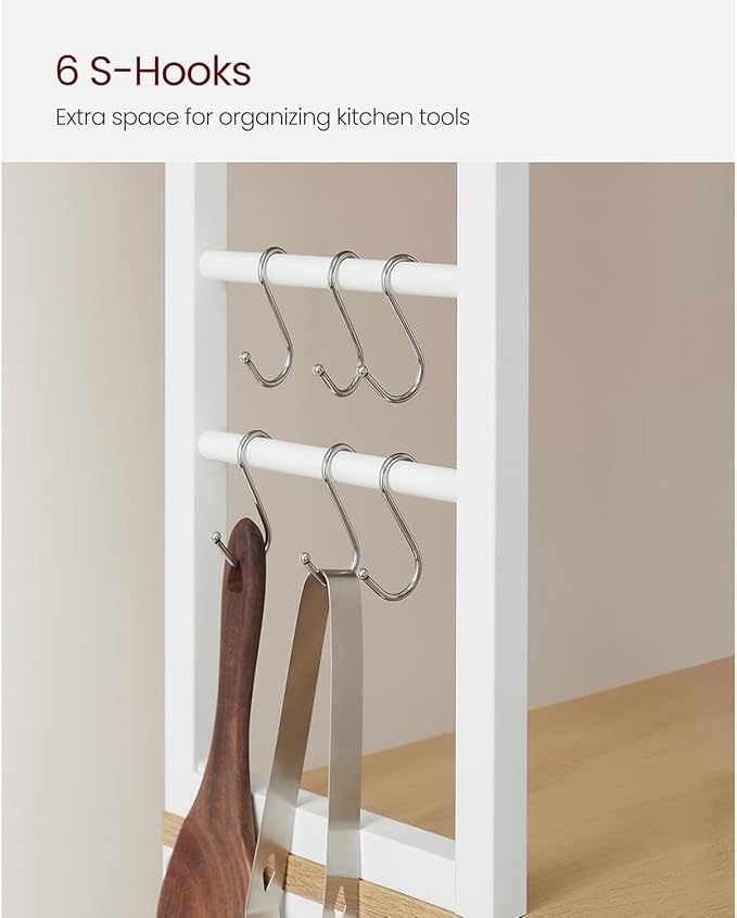 VASAGLE Coffee Bar, Baker’s Rack for Kitchen with Storage, 6-Tier Kitchen Shelves with 6 Hooks, Microwave Stand, Industrial, 15.7 x 23.6 x 65.7 Inches, Oak Color and White UKKS024W09