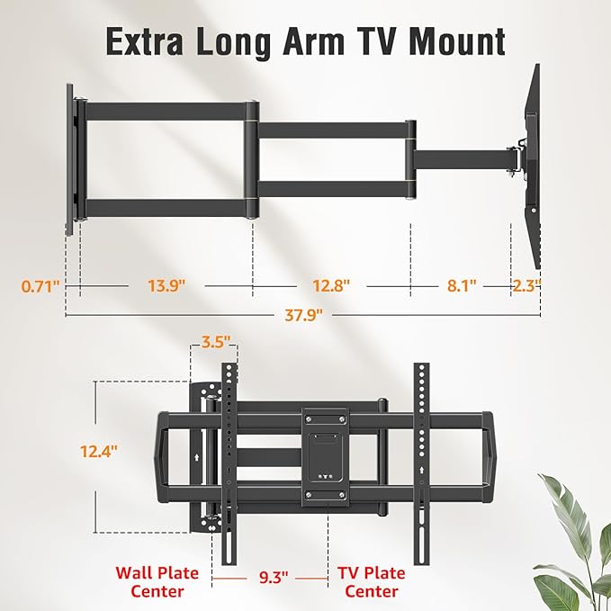 ELIVED Outdoor Long Arm TV Wall Mount for Most 42-75 Inch TVs, 37.9 Inch Long Extension Corner TV Mount, Weatherproof Full Motion tv Bracket Anti-Rust for Patio, Holds 99 lbs. Max VESA 600x400mm