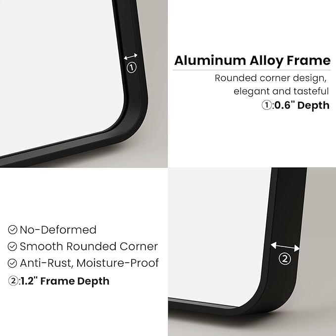 20X30 Inch Black Bathroom Mirror, Black Metal Framed Mirror for Wall, Rounded Rectangle Matte Bathroom Vanity Mirror with Tempered Glass, Anti-Rust, Horizontal/Vertical