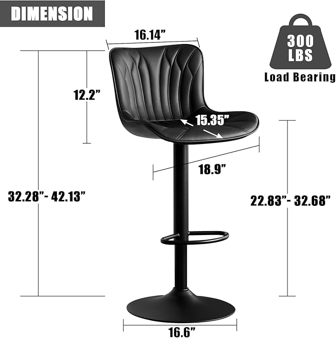 YOUNIKE Black Bar Stools Set of 6 Modern Swivel Counter Height Bar Chair with Back Adjustable Kitchen Island Faux Leather Padded Barstools taburetes de bar Breakfast sillas para barra de cocina 6PCS
