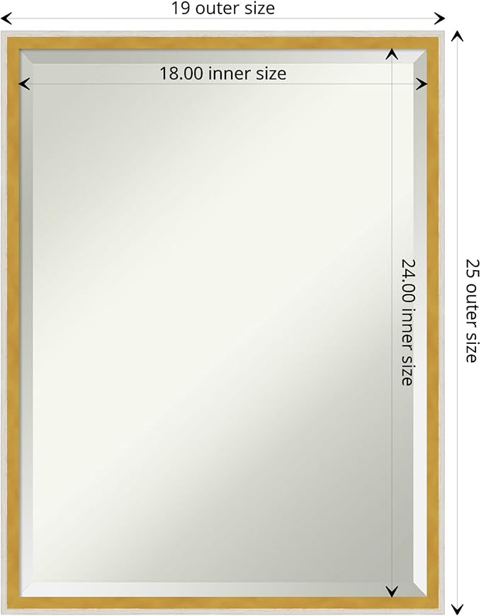 Amanti Art White Bathroom Mirror for Over Sink, 25x19 Paige White Gold Rectangle Vanity Mirror, Medium Modern Contemporary Wood Frame, Hangs Horizonally and Vertically, Bathroom Wall Decor, Beveled