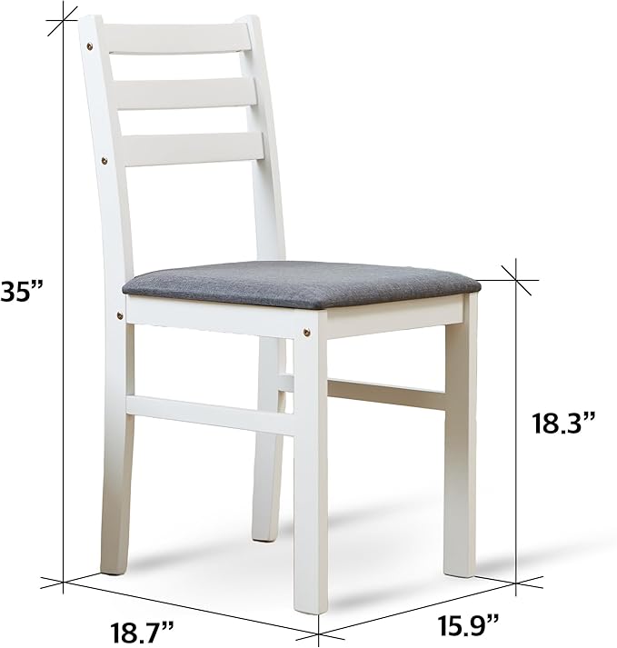 Livinia Seattle 5-Piece Wooden Dining Table Set for 4, Modern Farmhouse Kitchen Dining Room Set with Solid Wood Ladder Back Chairs for Small Space (White)