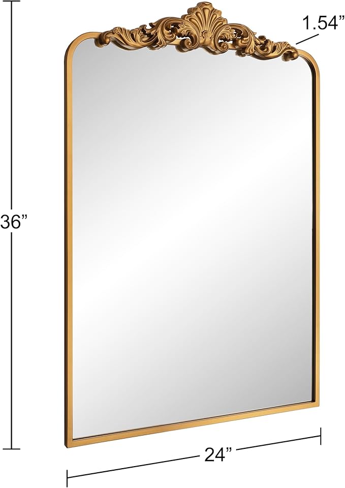 Ruomeng Traditional Wall Mirror, Vintage Bathroom Mirror Baroque Inspired Wall Décor, Gold Accent Mirror for Vanity Entryway and Living Room, 24” x 36"
