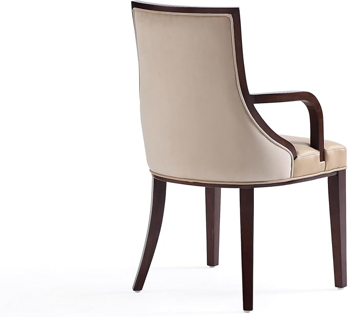 Manhattan Comfort Grand Faux Leather Dining Chair with Arms, Padded Wingback Seat, Fine Rectangular Stitching and Solid Wood Frame, Set of 1, Tan