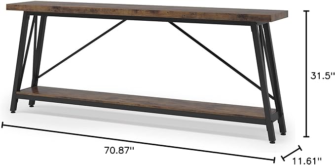 Tribesigns 70.9 Inches Extra Long Sofa Table Behind Couch, Industrial Entry Console Table for Hallway, Entryway & Living Room, Rustic Brown