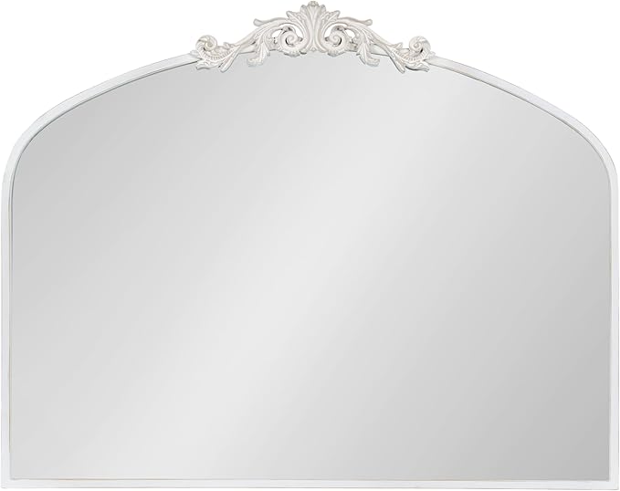 Kate and Laurel Arendahl Ornate Traditional Arched Mirror; 36 x 29; White; Decorative Baroque Style Arched Wall Mirror with Wide Frame and Ornamental Crown