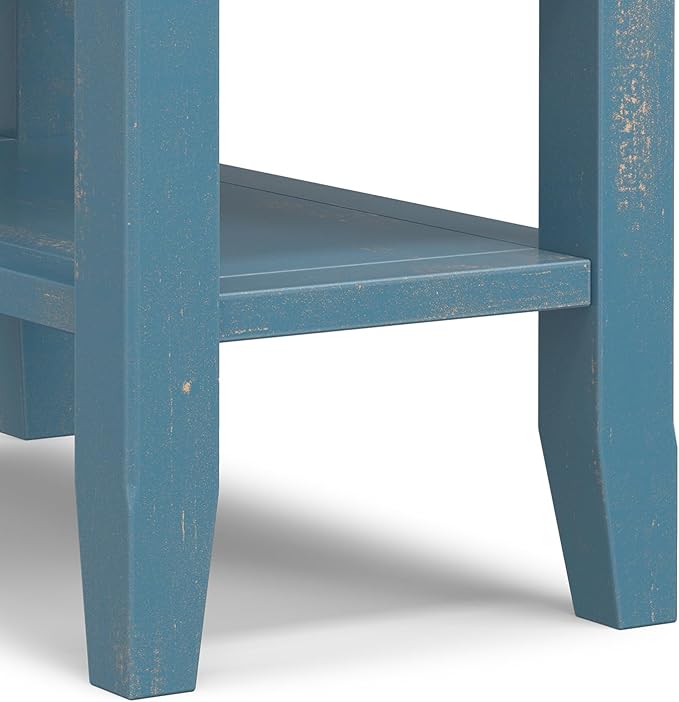 SIMPLIHOME Acadian 14-inch Wide Solid Wood Narrow End Table in Distressed Coastal Blue, Transitional-Style Side Table for Living Room, Bedroom, or Family Room with 2 Open Shelves