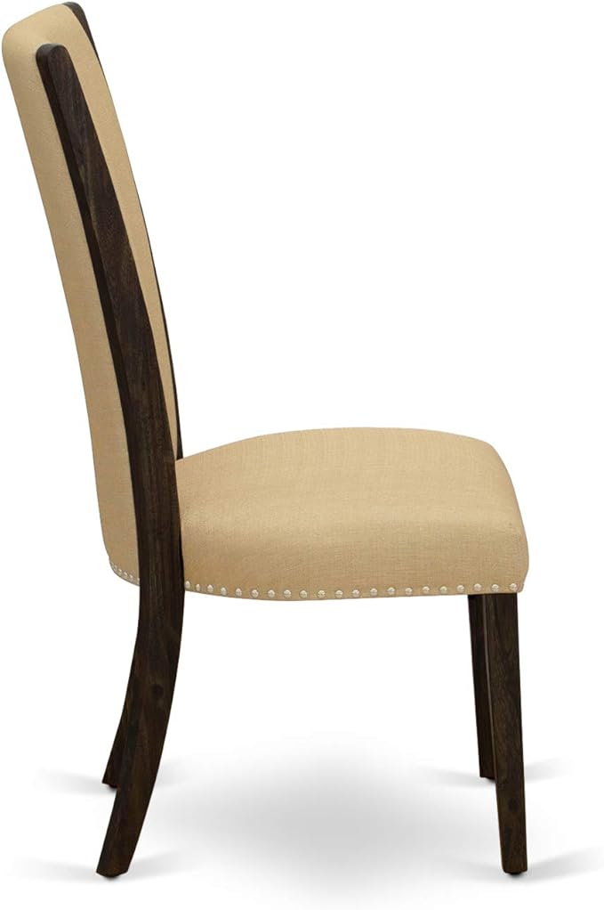 East West Furniture VEP7T03 Verona Parson Dining Chairs - Nailhead Trim Brown Linen Fabric Upholstered Chairs, Set of 2, Jacobean