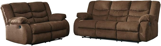 Signature Design by Ashley Tulen Upholstered Manual Pull-Tab Reclining Sofa, Dark Brown