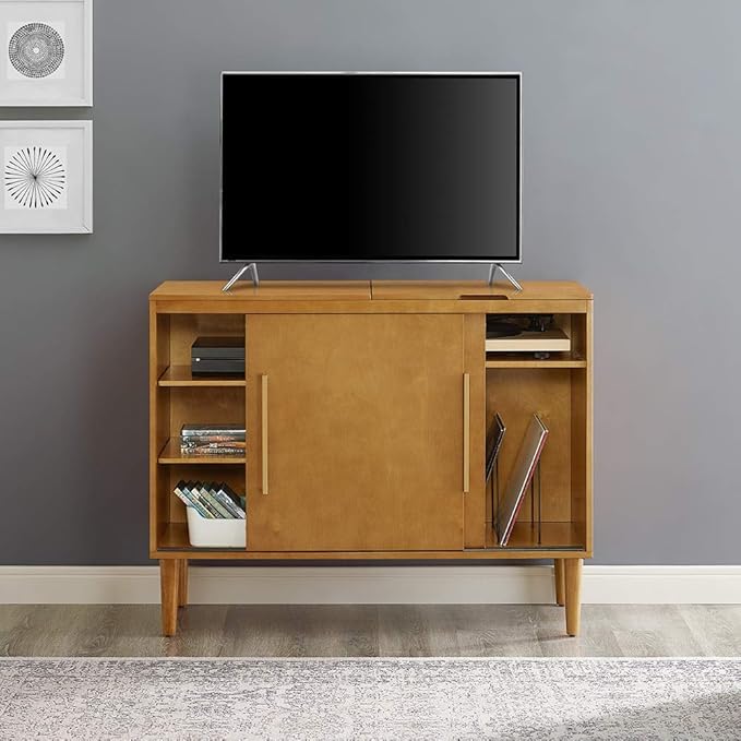 Crosley Furniture Everett Media Console and Record Player Stand with Storage for Vinyl Records, Acorn