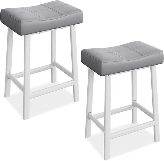 GarveeHome Counter Height Bar Stools Set of 2, 24 Inch Barstools for Kitchen Island Counter, Upholstered Padded Barstools with Curved Surface, Easy Assembly, Grey