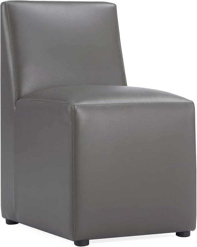 Manhattan Comfort Anna Square Modern Dining Chair with Head to Toe Faux Leather Upholstery and Plastic Foot Padding, Luxury Accent Furniture, Set of 1, Pewter