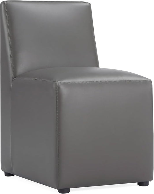 Manhattan Comfort Anna Square Modern Dining Chair with Head to Toe Faux Leather Upholstery and Plastic Foot Padding, Luxury Accent Furniture, Set of 1, Pewter