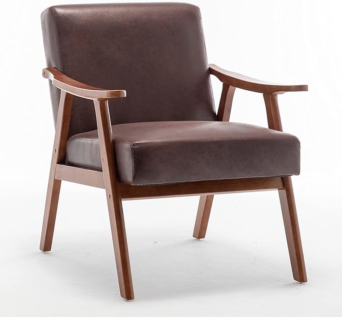 Container Furniture Direct Accent Chair with Microfiber Upholstery and Solid Wood Frame, Classic Mid-Century Modern Living Room Furniture for Extra Seating, Dark Brown