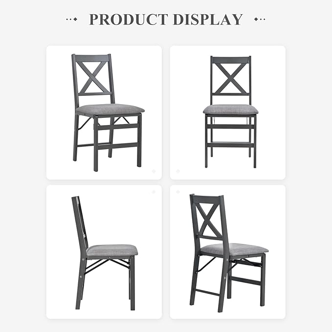 COLAMY Folding Dining Chairs Set of 2 – Dark Grey Upholstered Dining Room Chairs with Wooden Frame, Pre-Assembled, Space Saving Modern Kitchen & Dining Room Furniture for Small Spaces